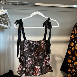 Chic Floral Women's Blouse with Black and Pink Accents